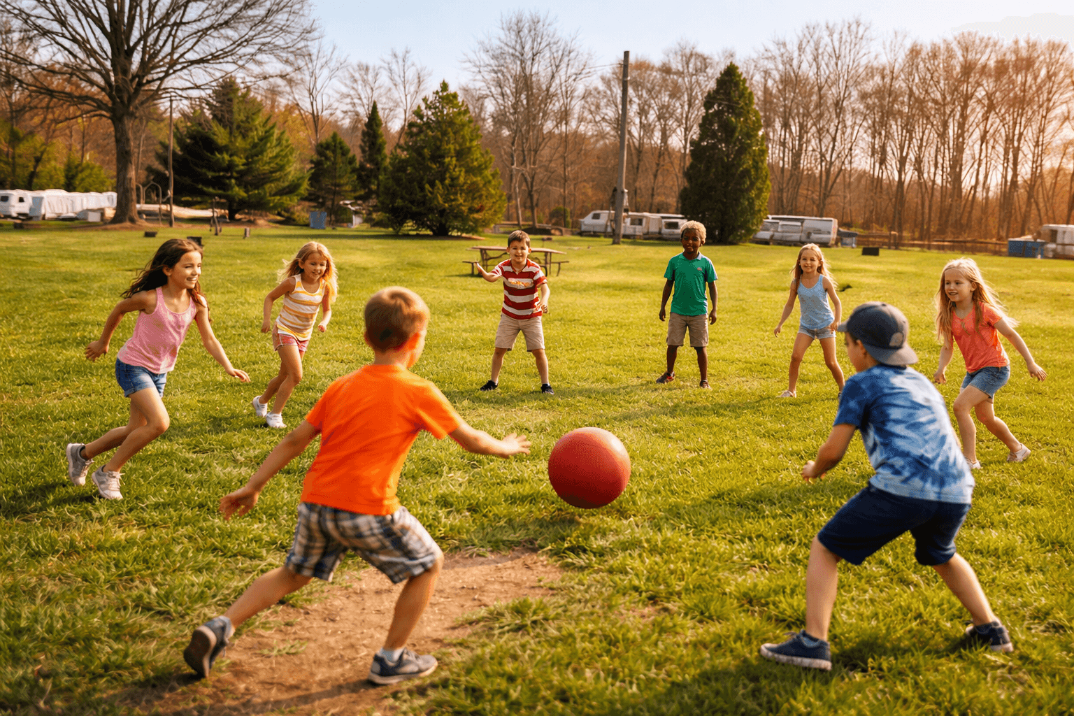 Kids playing kickball