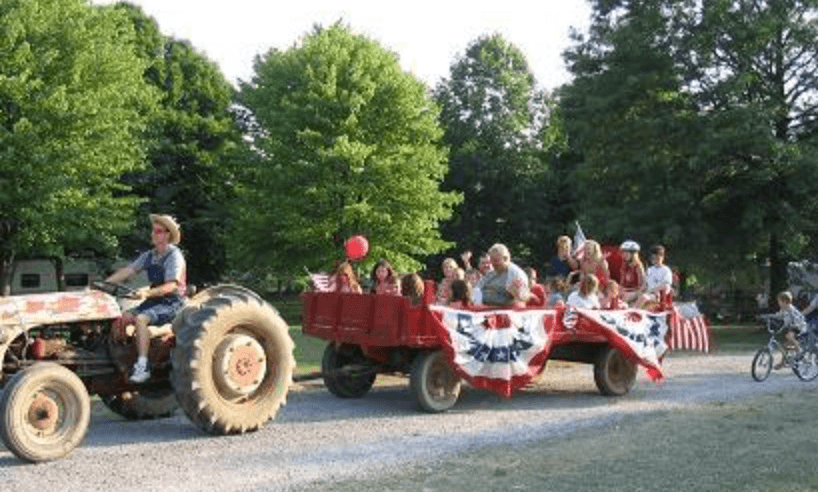 Family hayride through the campground