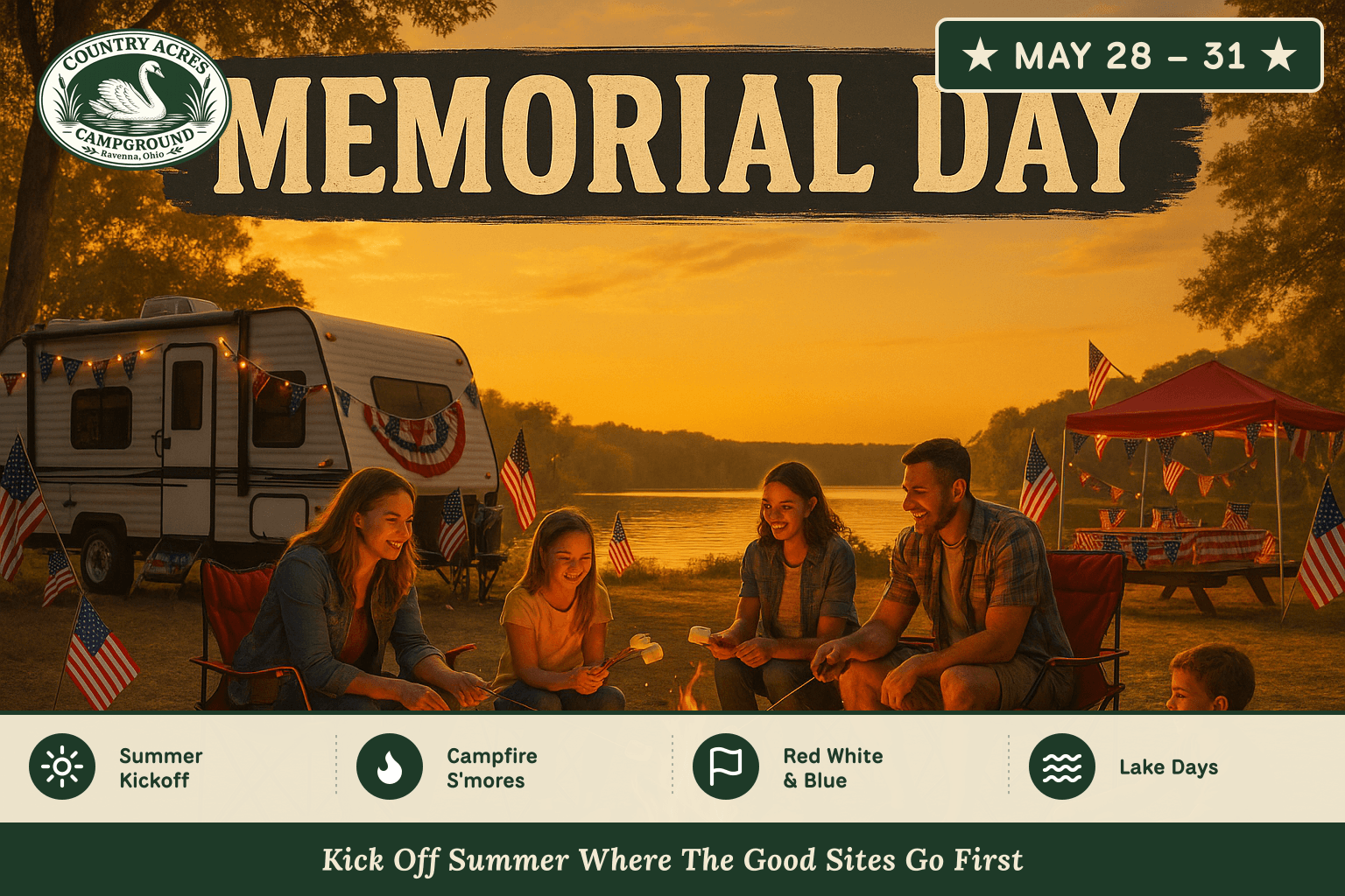 Memorial Day — Stars, Stripes & S'mores — May 28 – 31, Country Acres Campground 2027